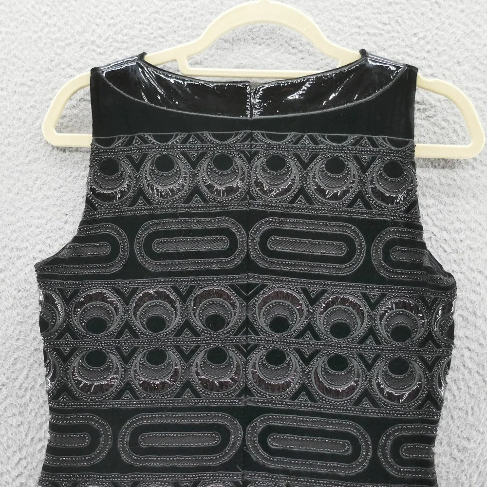 Tory Burch Womens‎ Beaded Velvet Patent Leather Sheath Dress 4 Black Cocktail